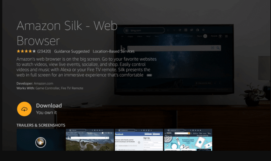 click download to install silk browser on firestick