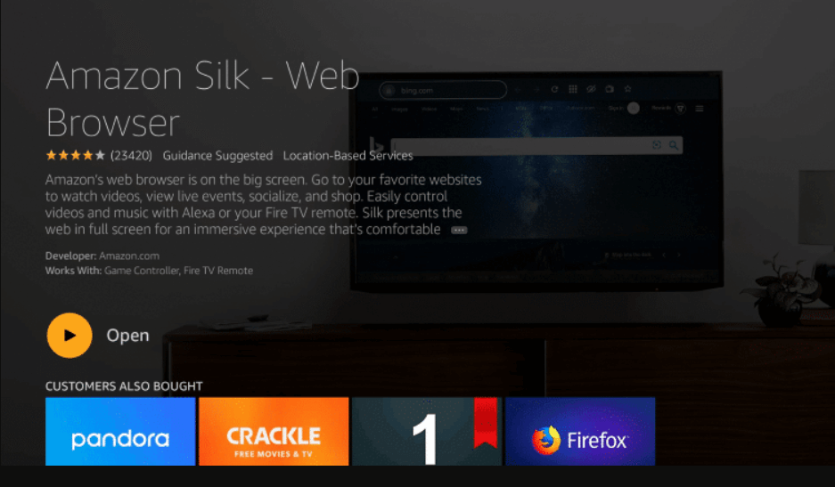 click open to launch silk browser on firestick