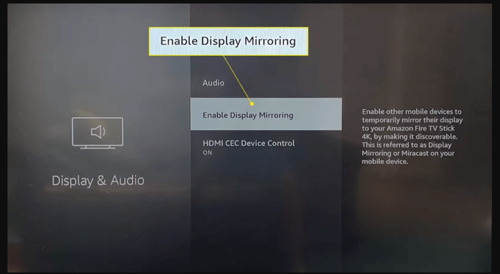 enable display mirroring option from the screen