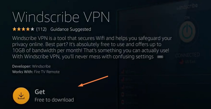 Get option - Windscribe VPN firestick