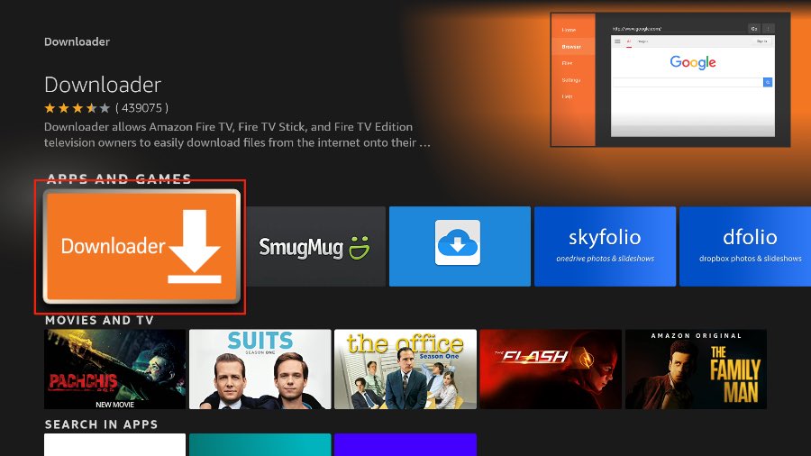 Downloader app search suggestions on Firestick