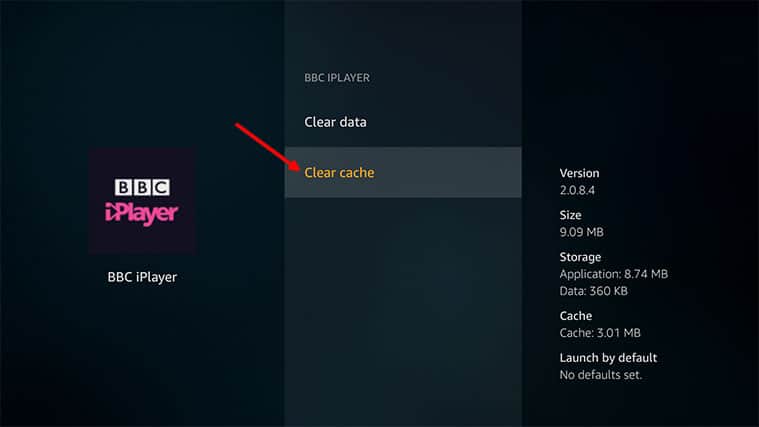 Clear Cache to fix BBC iPlayer not working on Firestick