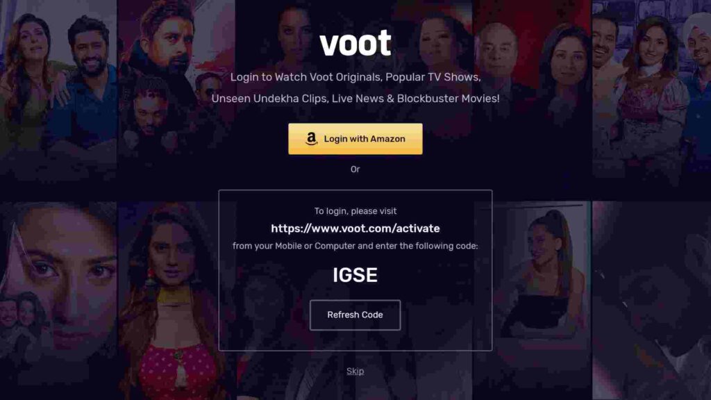 Voot login page on Firestick to watch Colors TV 