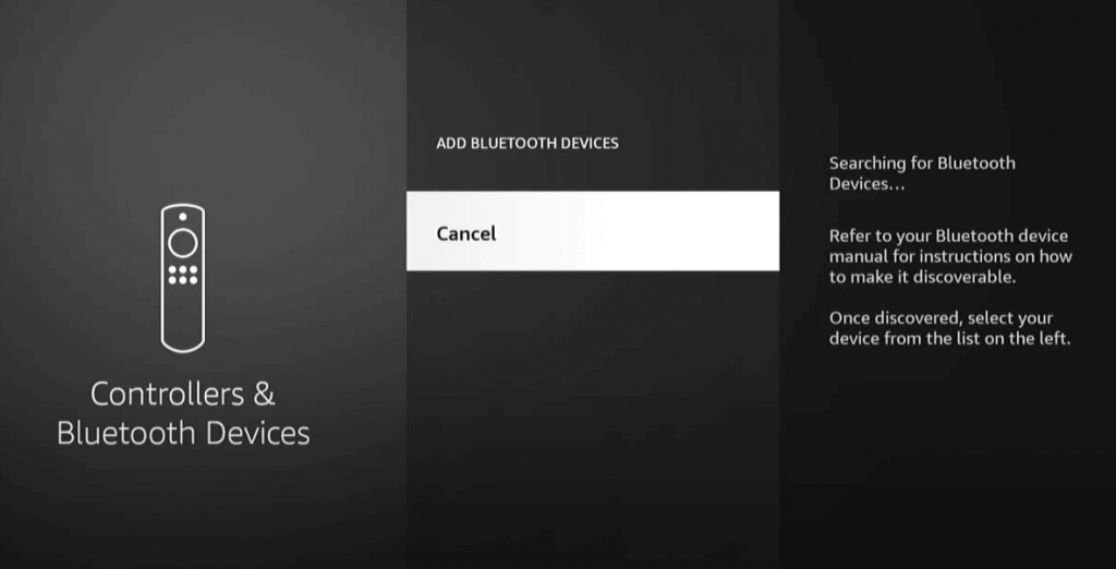 Select Cancel - connect keyboard to firestick