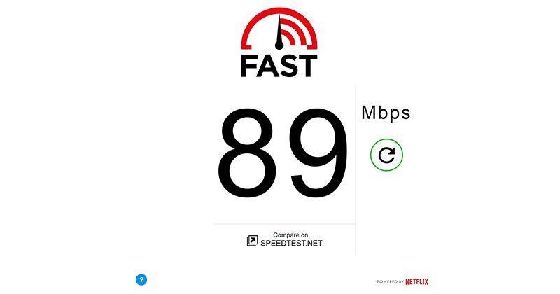 Internet speed test on fast.com