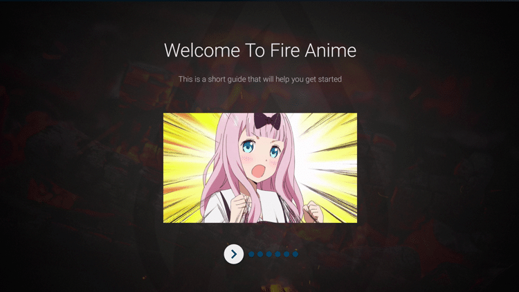 Fire Anime welcome message