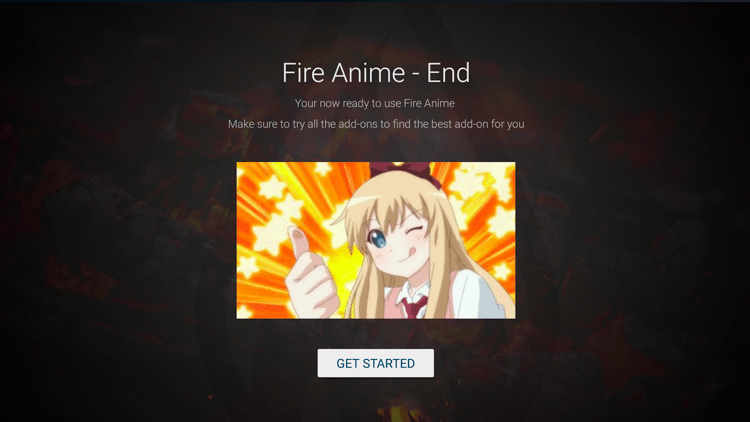 Get Started button - Fire Anime on Firestick