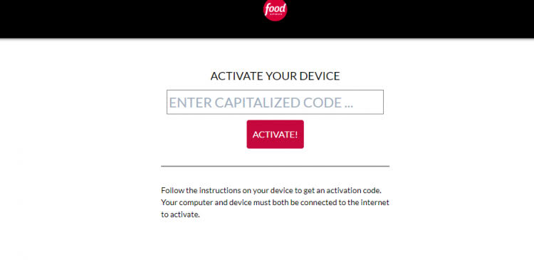 Activate Food Network Go using the code