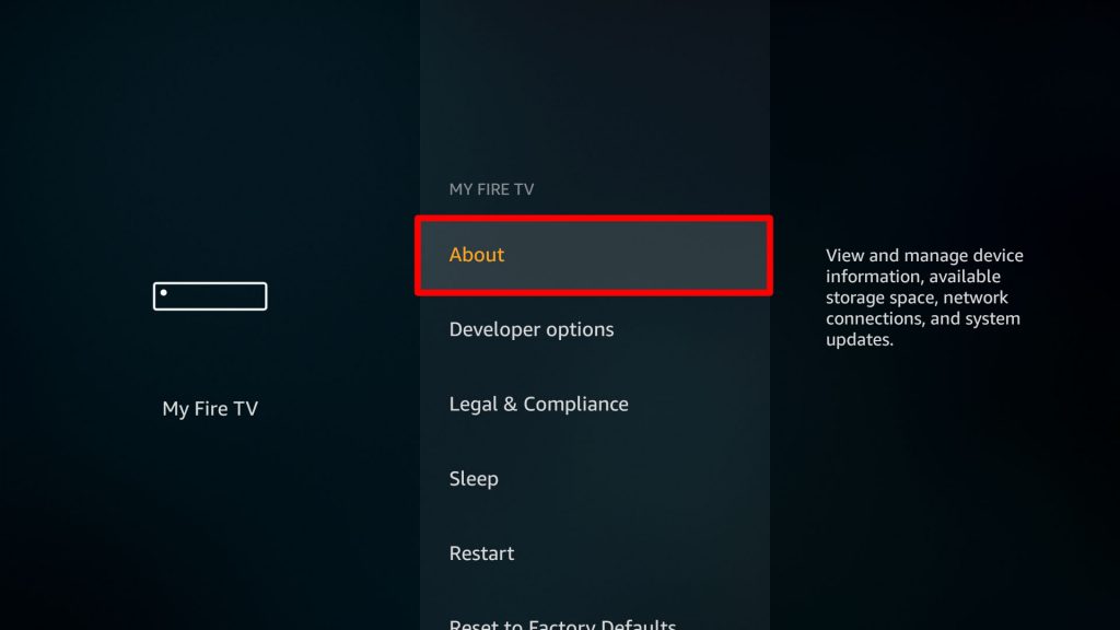 Choose About option to fix NordVPN Not Working on Firestick