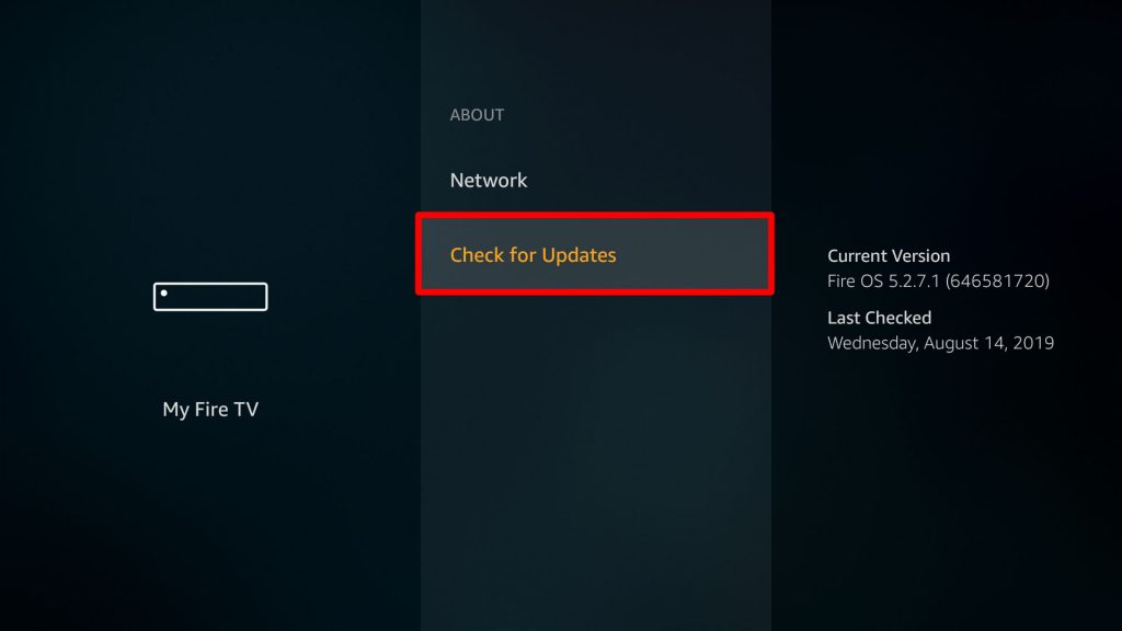 Check for Updates to fix NordVPN Not Working on Firestick