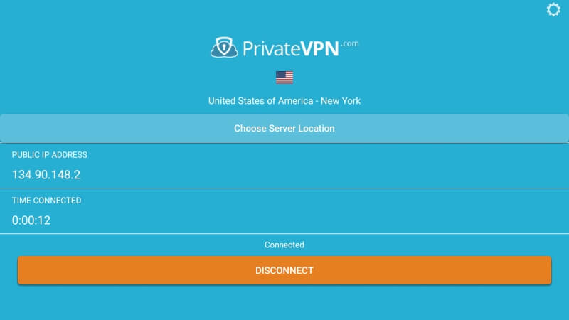 PrivateVPN connected to US server