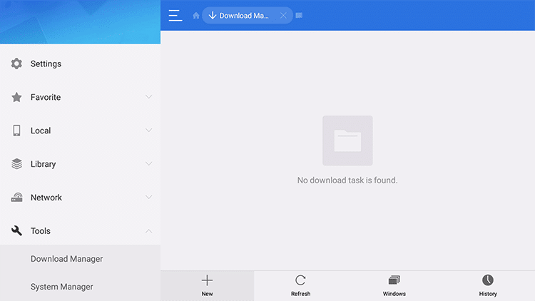 New button on ES File Explorer