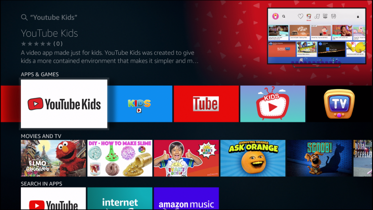 YouTube Kids under Apps & Games section