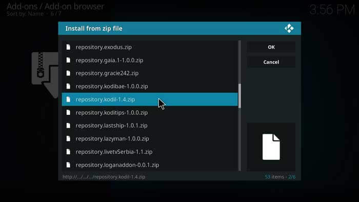 Choose repository.kodil.zip file