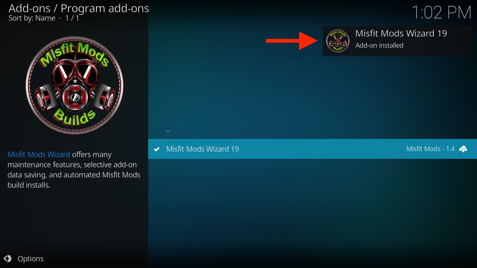 Misfit Mods Wizard installed notification