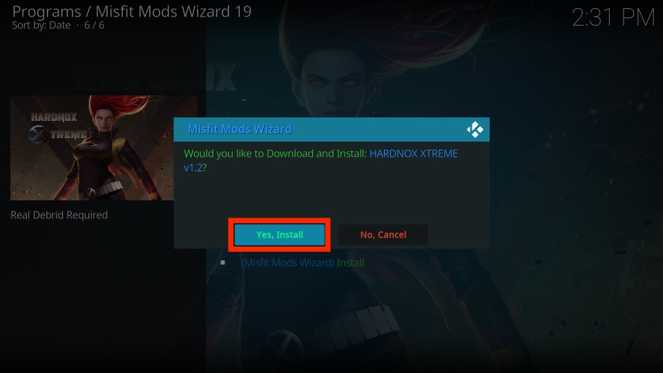 Yes, Install button - Hard Nox Build