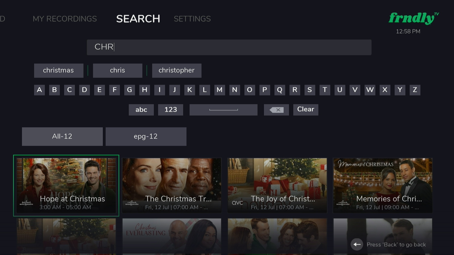 Search INSP Channel on the Frndly TV app of Firestick