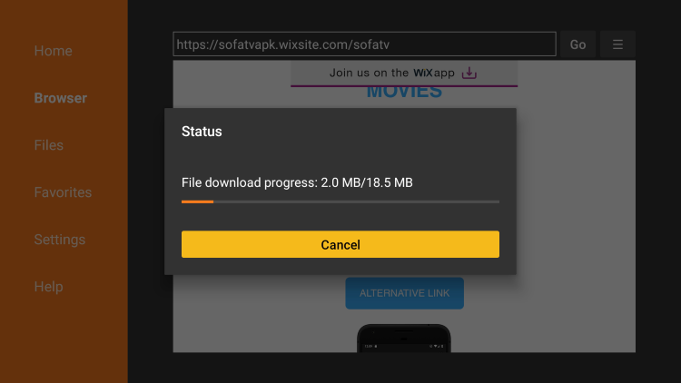 Sofa TV download progress on Firestick