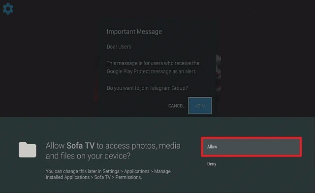 Allow Sofa TV to access files on Firestick