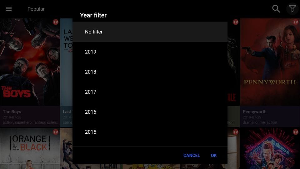 apply year filter on UnlockMyTV Apk on Firestick