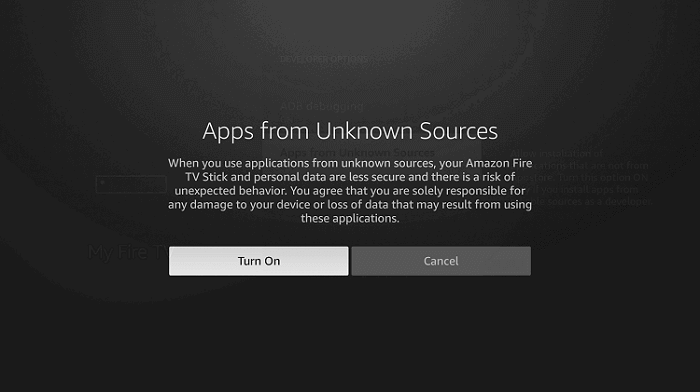 Apps from unknown sources turn on