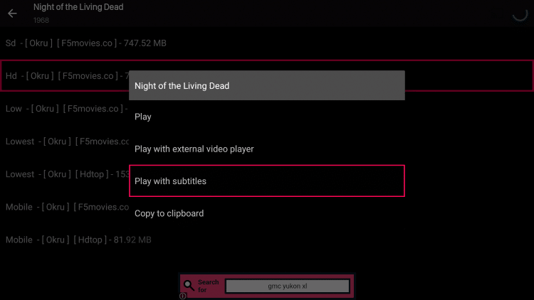 Play with subtitles option on Viva TV Firestick