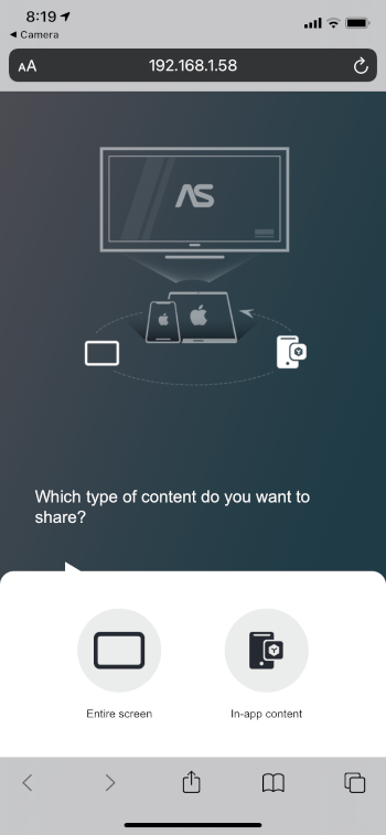 Select Screen Mirroring type of content