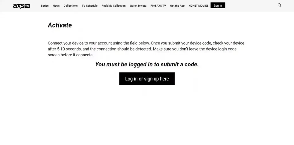 Activation page for AXS TV