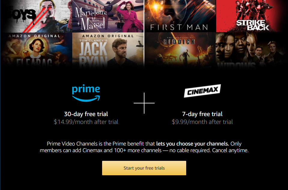 Subscribe to Cinemax with Amazon Prime
