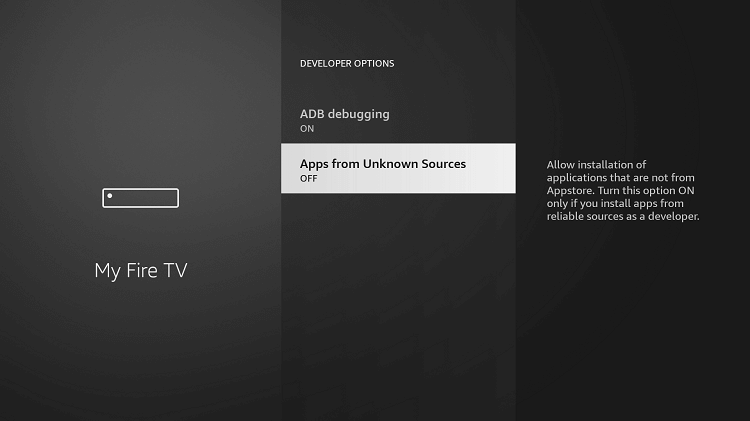 Turn on Apps from Unknown Sources to install Live Lounge APK on Firestick