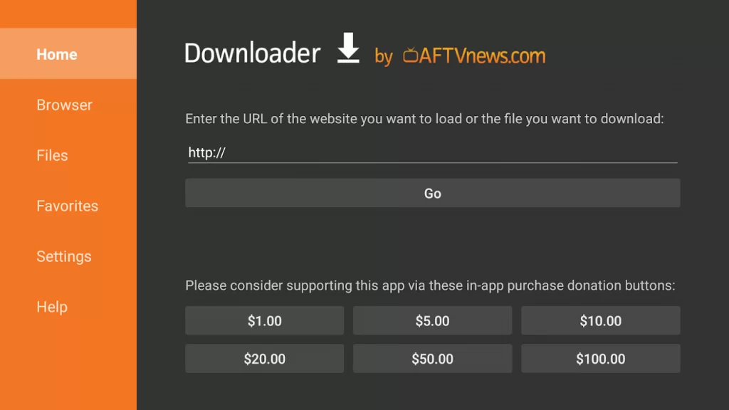 enter the URL to download the APK file