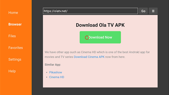 OLA TV on Firestick/ click the download button