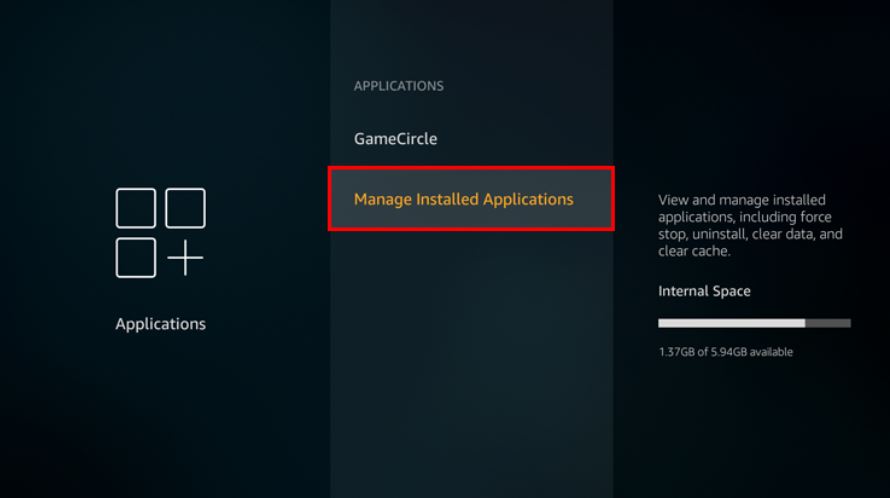 Tap Manage Installed Applications