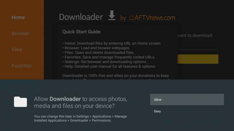 prompt message to allow downloader to access photos
