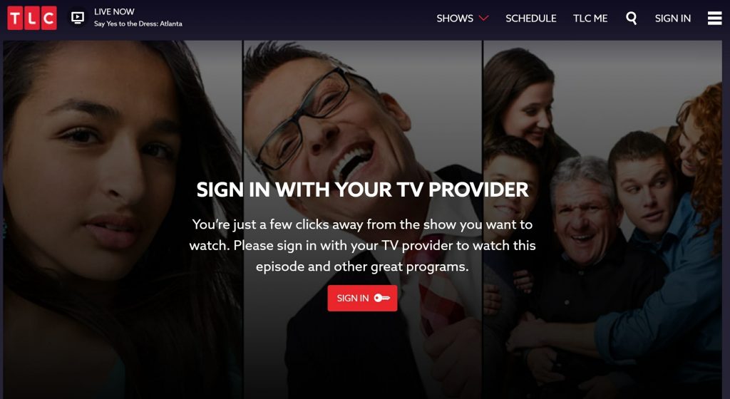 Sign in TLC with TV provider
