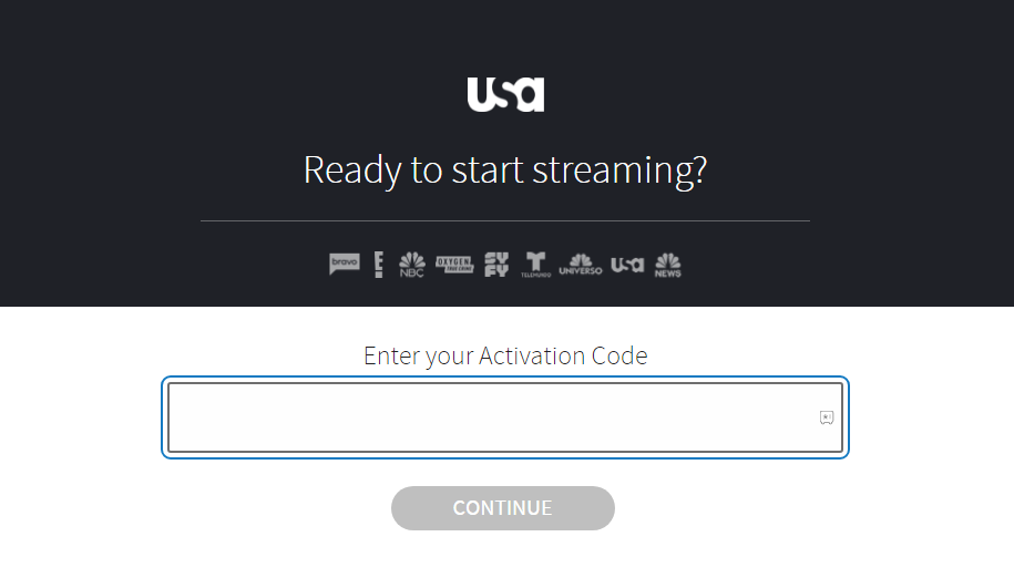 Activation webpage of USA Network 