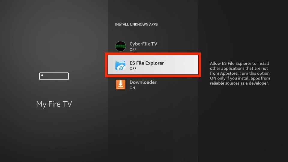 Enable ES File Explorer to install Cinema HD app