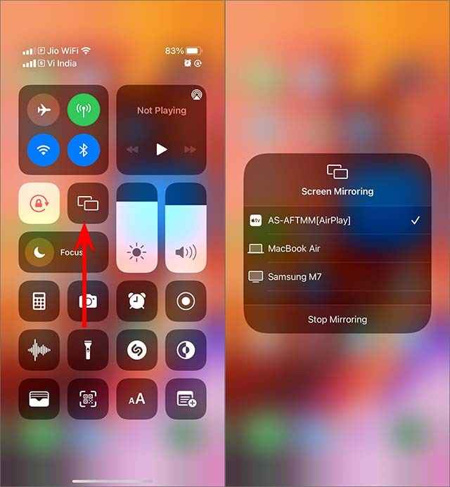 click the AirPlay icon to Mirror iPhone to Firestick