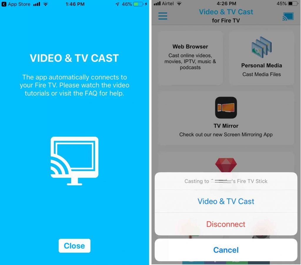 Click Video  and TV cast to Mirror iPhone to Firestick