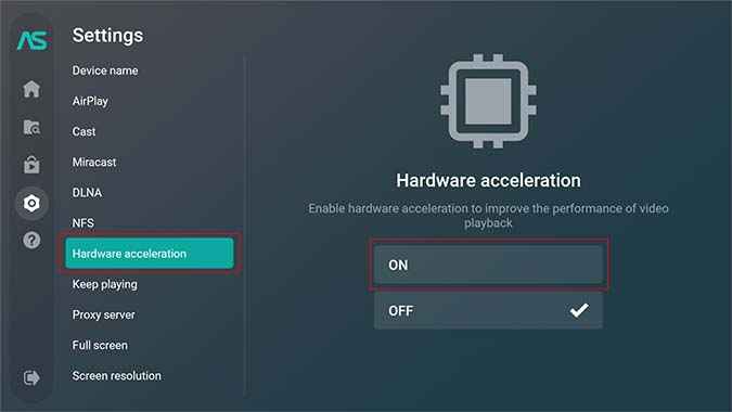 enable the Hardware acceleration to mirror iPhone to Firestick