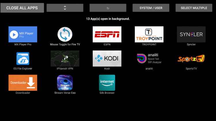 Tap Close all apps to close apps on Firestick