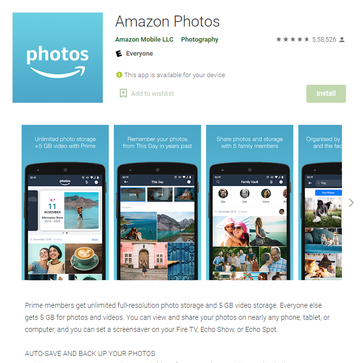 Install Amazon Photos from Play Store