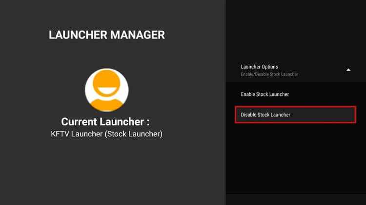 select disable stock launcher to set up wolf launcher on Firestick