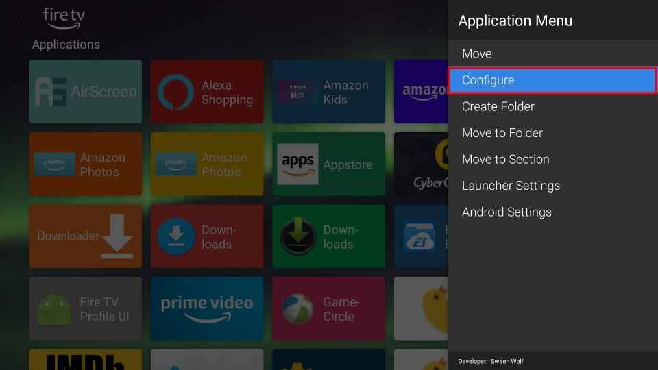 tap configure to customize apps tiles on Firestick