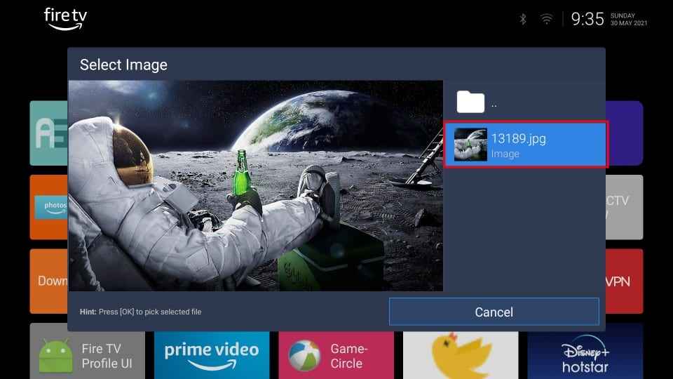 Choose the image to change the Wolf Launcher wallpaper on Firestick