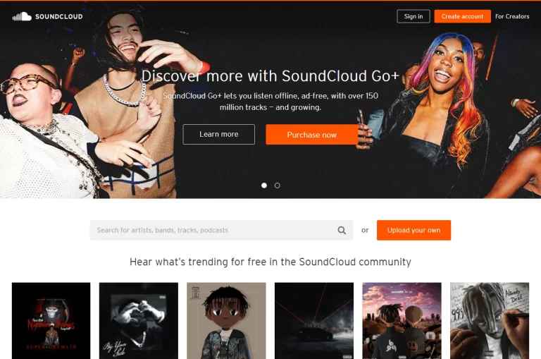 tap create account on SoundCloud website