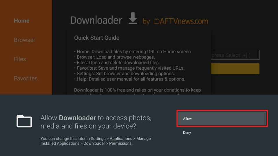 tap the Allow button on Downloader