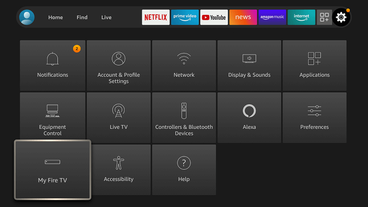 Tap the My Fire TV tile on Firestick