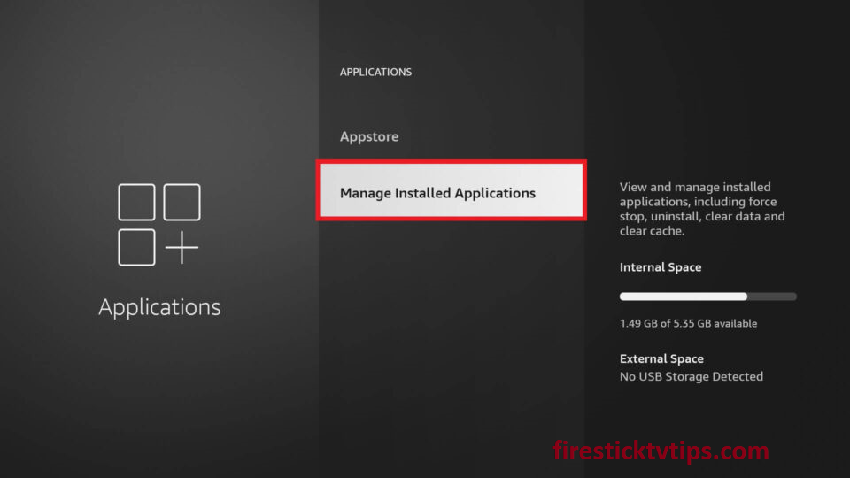  Select the Manage Installed Applications 
