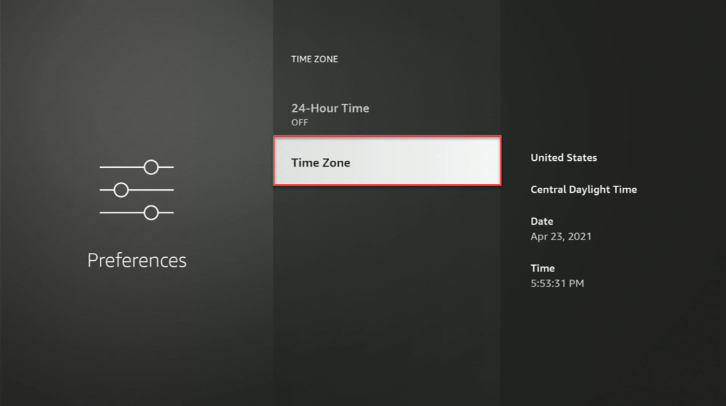 Click the Time Zone option 